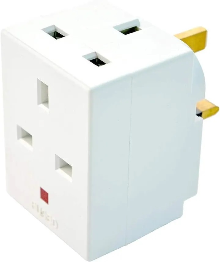 3 Way Socket Multi Plug Fused adapter UK Mains 13 amp 240V AC/DC 3 Socket